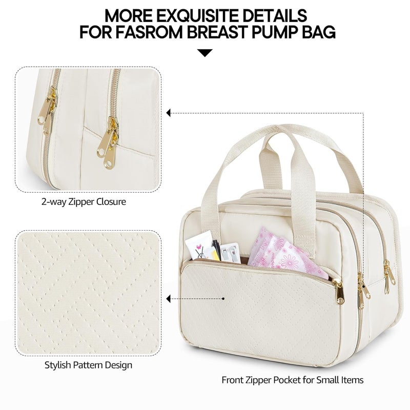 Fasrom Wearable Breast Pump Bag with Cooler Compatible with Momcozy, Medela and Elvie Pumps, Portable Pump Carrying Case for Working Moms, Beige - Image 4